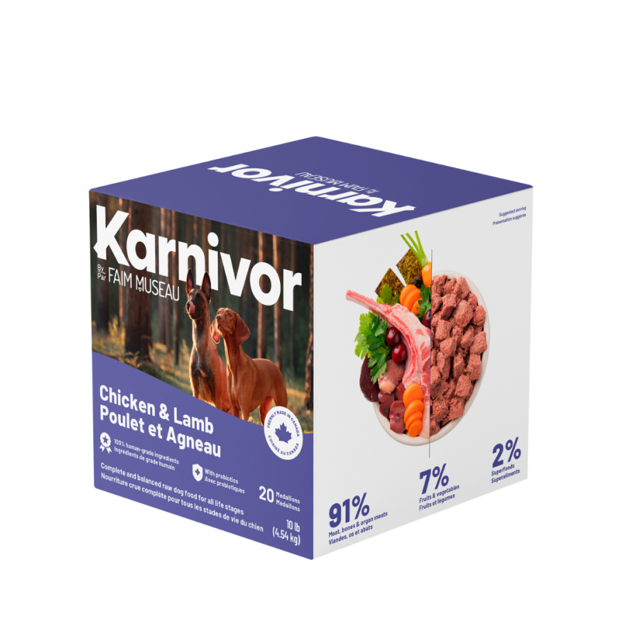 Karnivor Nourriture crue congelée Default Karnivor - Boîte 10 lb Poulet & Agneau (20 médaillons 1/2 lb) - En magasin seulement Karnivor Boîte 10 lb Poulet & Agneau | Nourriture crue pour chiens | Sherbrooke Canin