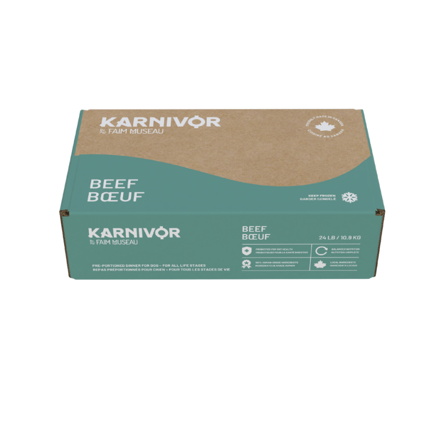 Karnivor Nourriture crue congelée Default Karnivor - Boîte vrac 24 lb Bœuf (24 portions 1 lb) - En magasin seulement Karnivor Boîte vrac 24 lb Boeuf | Nourriture crue pour chiens | Sherbrooke Canin