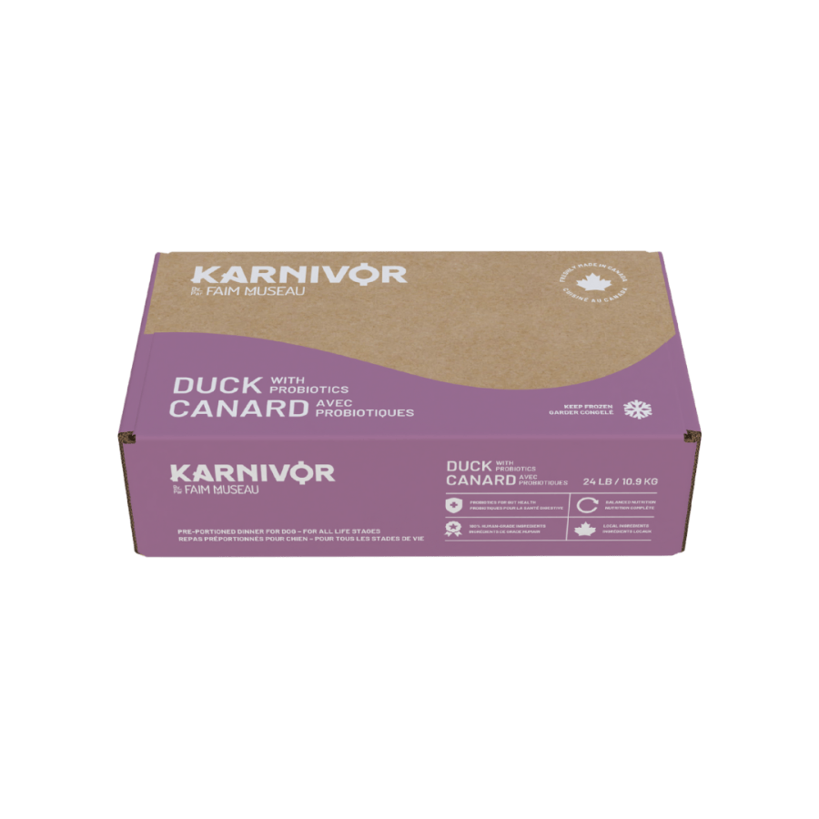 Karnivor Nourriture crue congelée Default Karnivor - Boîte vrac 24 lb Canard avec probiotiques (24 portions 1 lb) - En magasin seulement Karnivor Boîte vrac 24 lb Canard avec probiotiques | Nourriture crue | Sherbrooke Canin