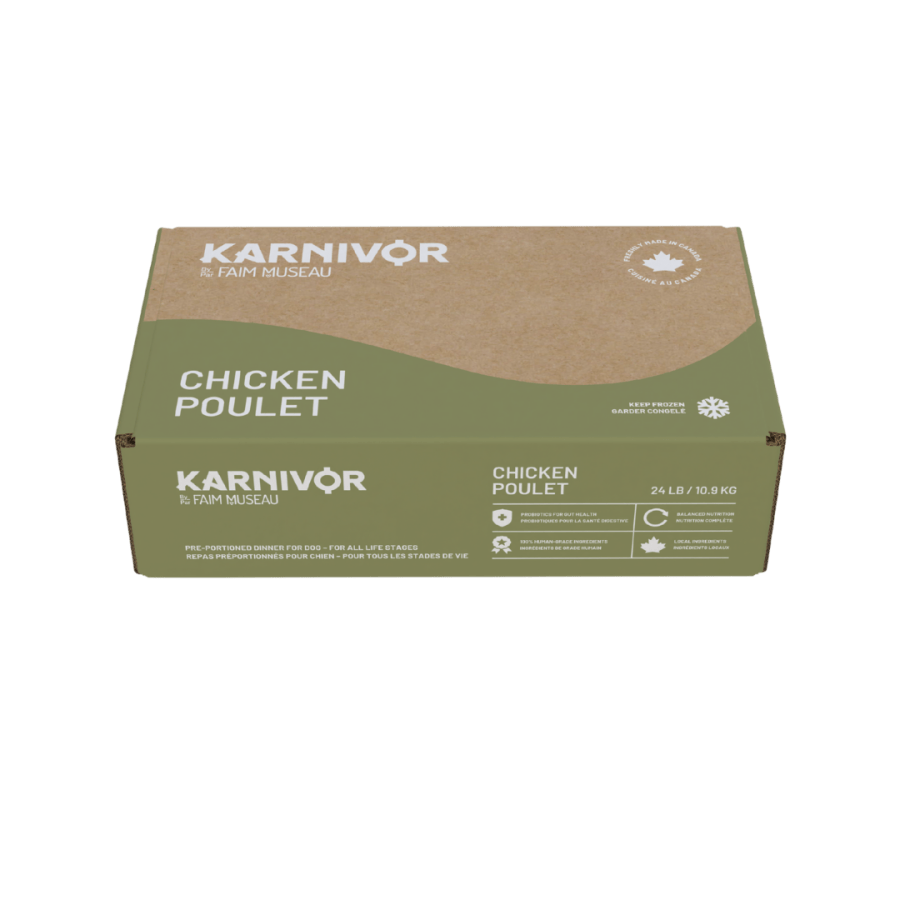 Karnivor Nourriture crue congelée Default Karnivor - Boîte vrac 24 lb Poulet (24 portions 1 lb) - En magasin seulement Karnivor Boîte vrac 24 lb Poulet | Nourriture crue pour chiens | Sherbrooke Canin