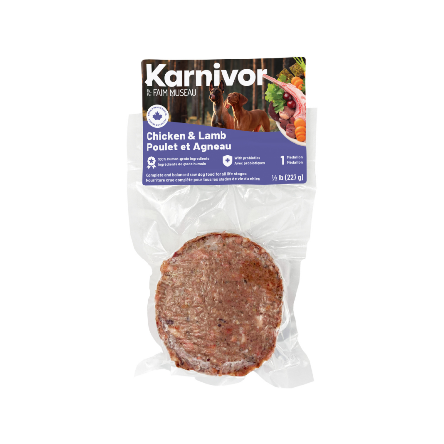 Karnivor Nourriture crue congelée Default Karnivor - Médaillon individuel Poulet & Agneau (1/2 lb) - En magasin seulement Karnivor Médaillon Poulet & Agneau 1/2 lb | Nourriture crue pour chiens | Sherbrooke Canin