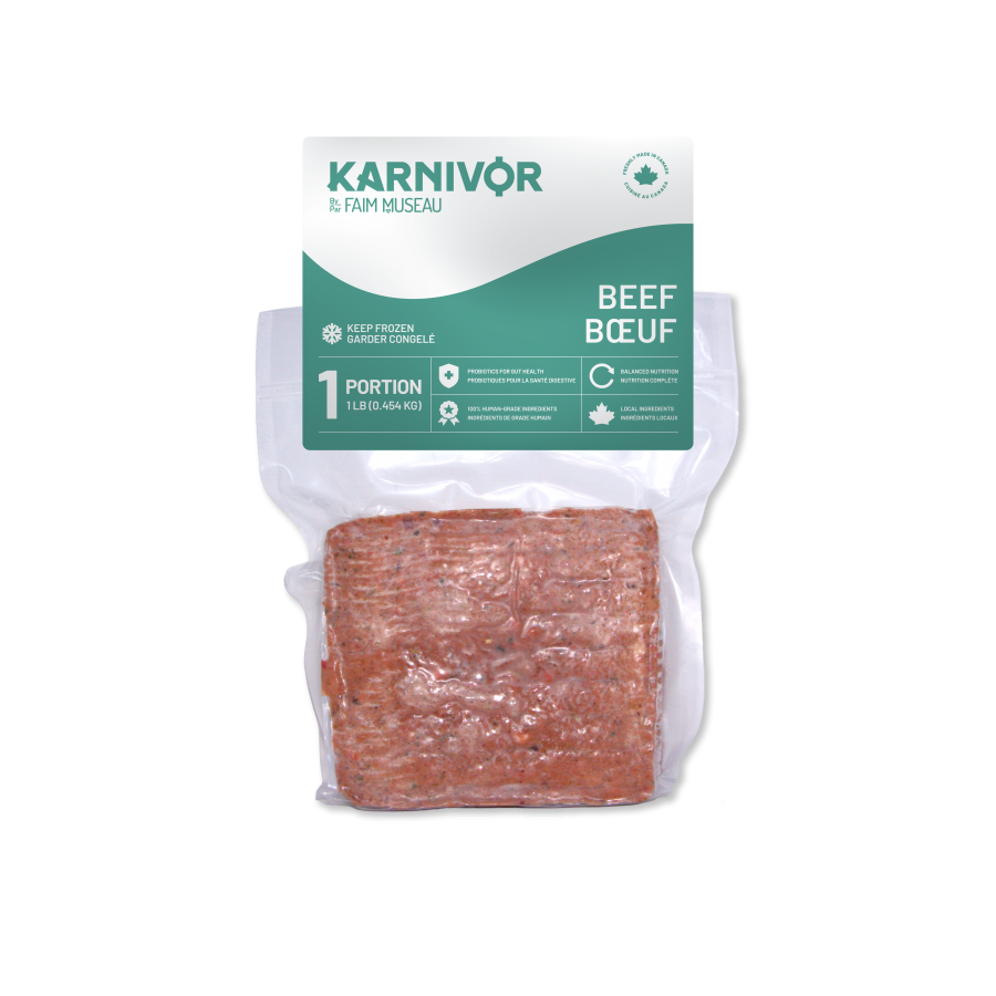 Karnivor Nourriture crue congelée Default Karnivor - Portion individuelle Bœuf (1 lb) - En magasin seulement Karnivor Portion individuelle Boeuf 1 lb | Nourriture crue pour chiens | Sherbrooke Canin