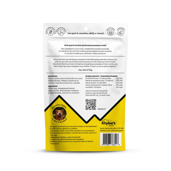 Khyber's Gâteries Khyber's Trail Bites Beurre d'Arachide et Banane 350g Khyber's Trail Bites Beurre d'Arachide et Banane 350g