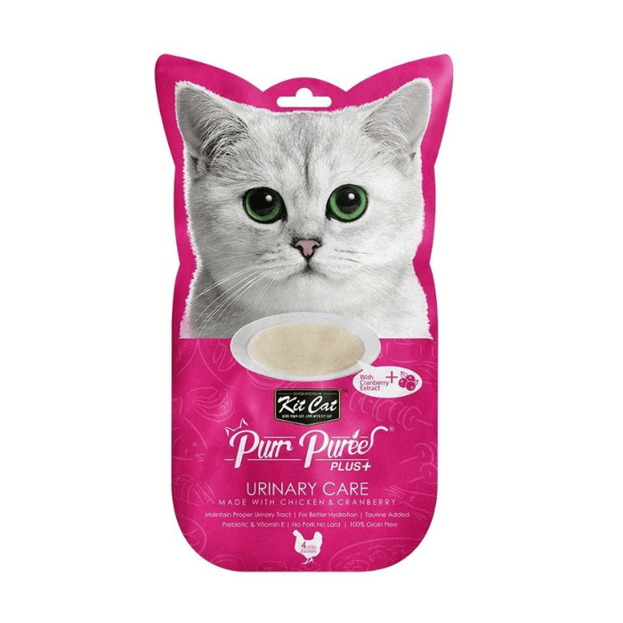 Kit Cat kit cat purr purées plus+ soin urinaire avec poulet et canneberge gâterie pour chat 4 x 15gm