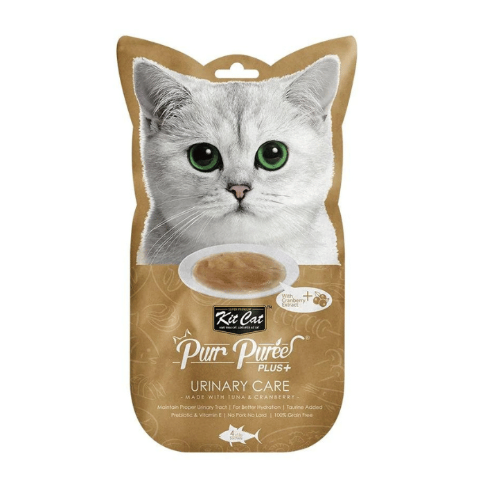 Kit Cat kit cat purr purées plus+ soin urinaire avec thon et canneberge gâterie pour chat 4 x 15gm