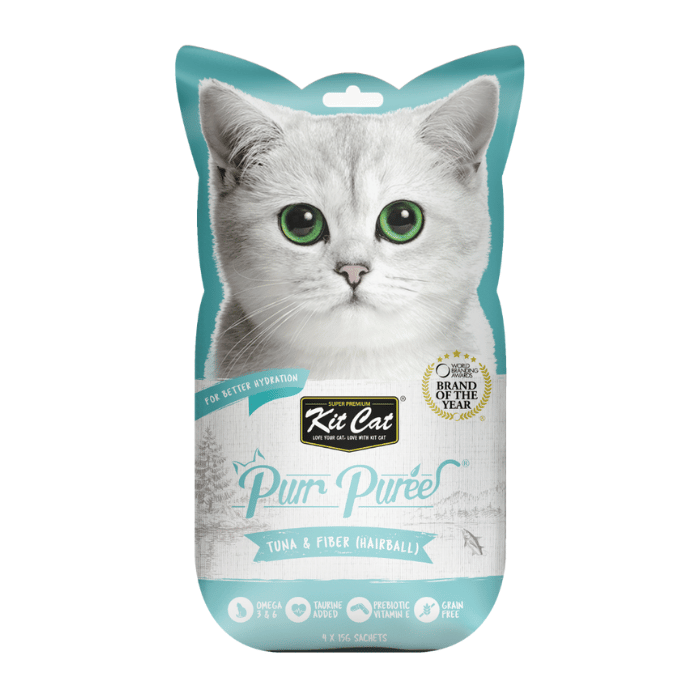 Kit Cat kit cat purr purées thon & fibre (boule de poils) gâterie pour chat 4 x 15gm
