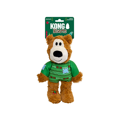 KONG dog toys KONG Holiday Wild Knots Bear in Green Sweater plush toy for dogs - Medium/Large KONG Holiday Wild Knots Bear in Green Sweater - Sherbrooke Canin