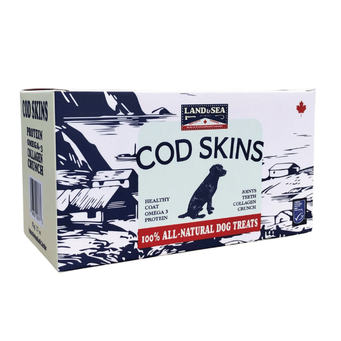 Land & sea Gâteries Pour Chien, Peau De Morue Séchée, Coupée 50g