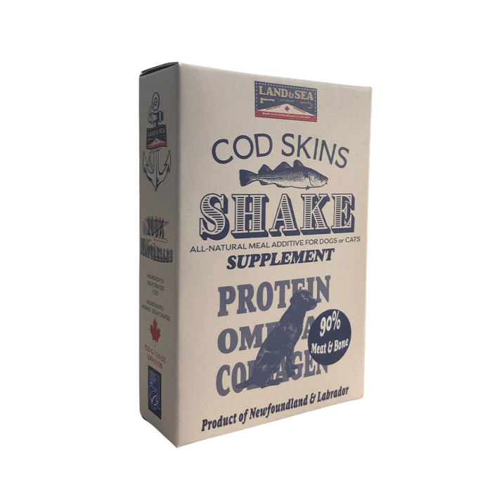 Land & sea Suppléments En Flocon Pour Chien Et Chat, Peaux De Morue, Os Mous Et Viande 25gr