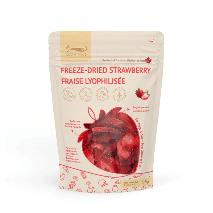 Loopy Paws Gâteries Loopy Paws — Fraises lyophilisées 25 g Fraises lyophilisées pour chien - Gâterie naturelle | Loopy Paws