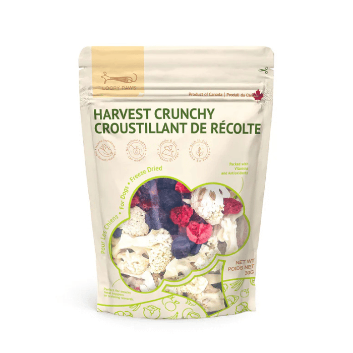 Loopy Paws Gâteries Loopy Paws — Récolte croquante chou-fleur, bleuets et framboises 30 g Récolte croquante chou-fleur bleuets framboises chien | Loopy Paws