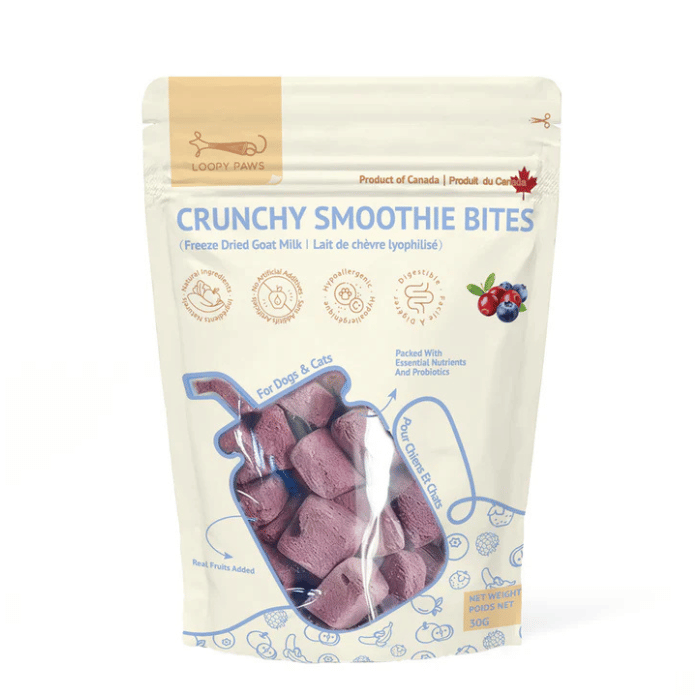 Loopy Paws Gâteries Loopy Paws — Smoothie Bites baies variées 30 g Smoothie Bites Baies pour chien - Gâterie naturelle | Loopy Paws