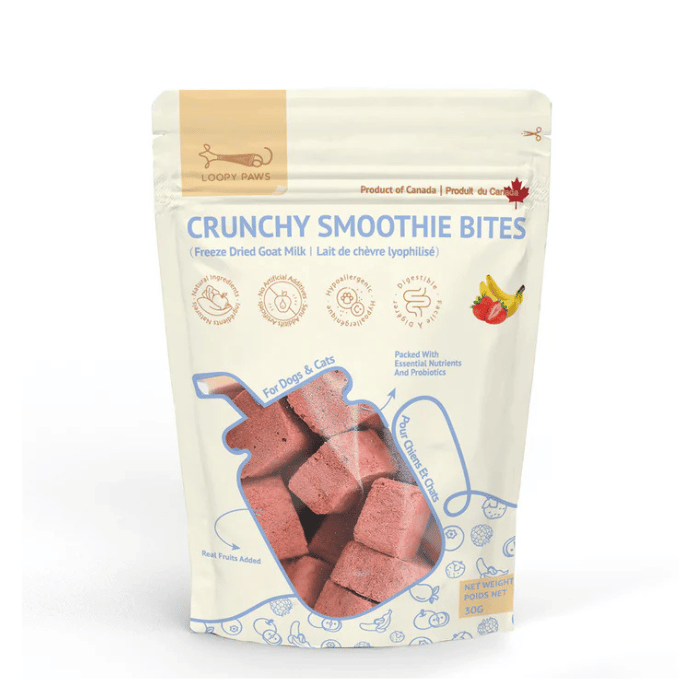Loopy Paws Gâteries Loopy Paws — Smoothie Bites fraise et banane 30 g Smoothie Bites Fraise Banane pour chien | Loopy Paws