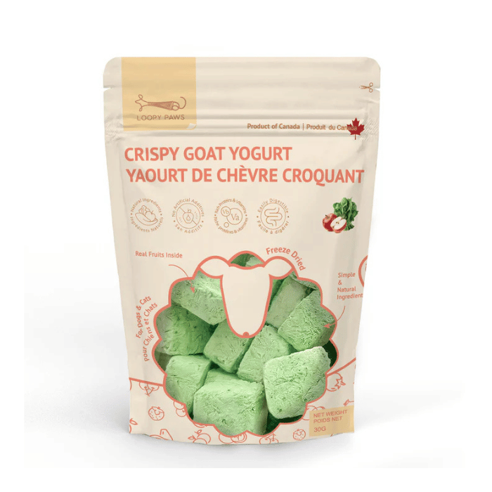 Loopy Paws Gâteries Loopy Paws — Yaourt de chèvre croquant légumes et pomme 30 g Yaourt de chèvre croquant légumes pomme pour chien | Loopy Paws