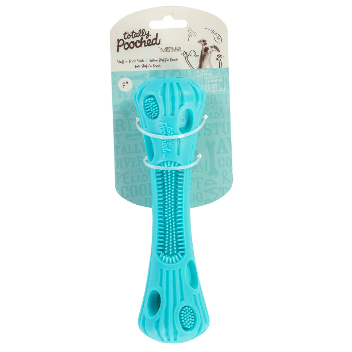 Messy Mutts bouteille Stuff 'n Brush" Jouet En Caoutchouc Pour Chien - Bâton Bleu