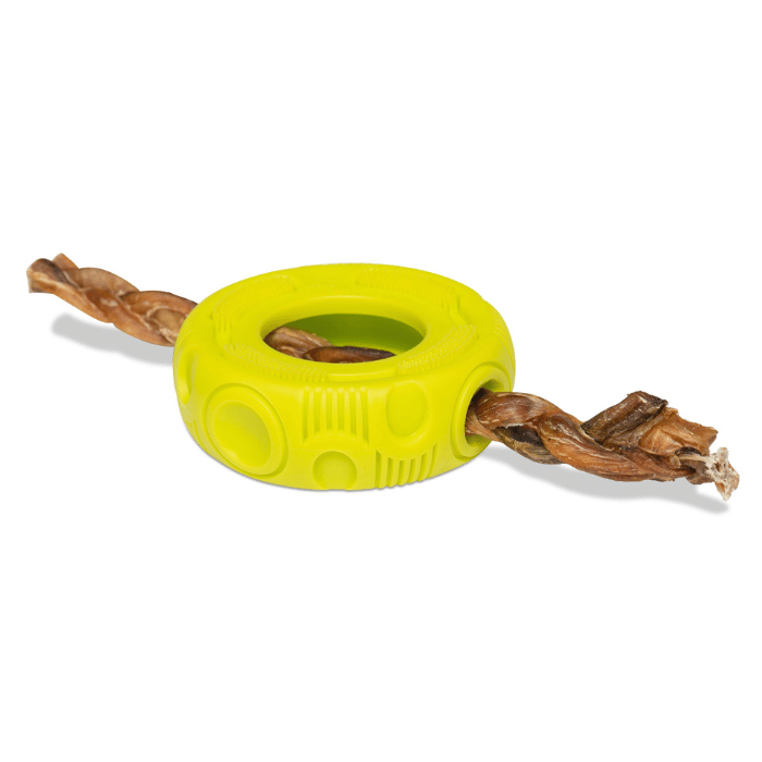 Messy Mutts bouteille Stuff &#39;n Brush&quot; Jouet En Caoutchouc Pour Chien - Pneu Vert