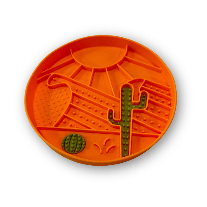 Messy Mutts lickmat Bol D'alimentation En Silicone - Orange, à Motif De Désert Bol D'alimentation En Silicone - Orange, à Motif De Désert