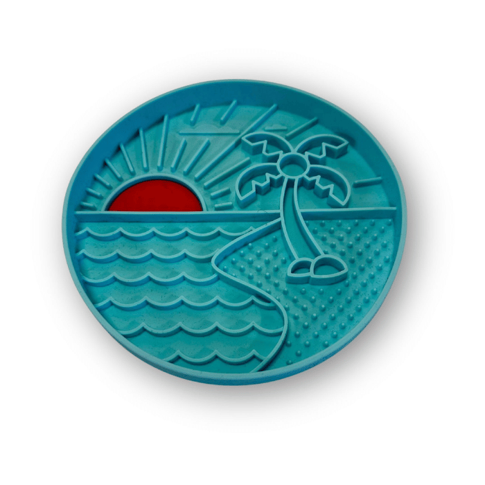 Messy Mutts lickmat Bol D'alimentation En Silicone - Turquoise, à Motif De Plage Bol D'alimentation En Silicone - Turquoise, à Motif De Plage