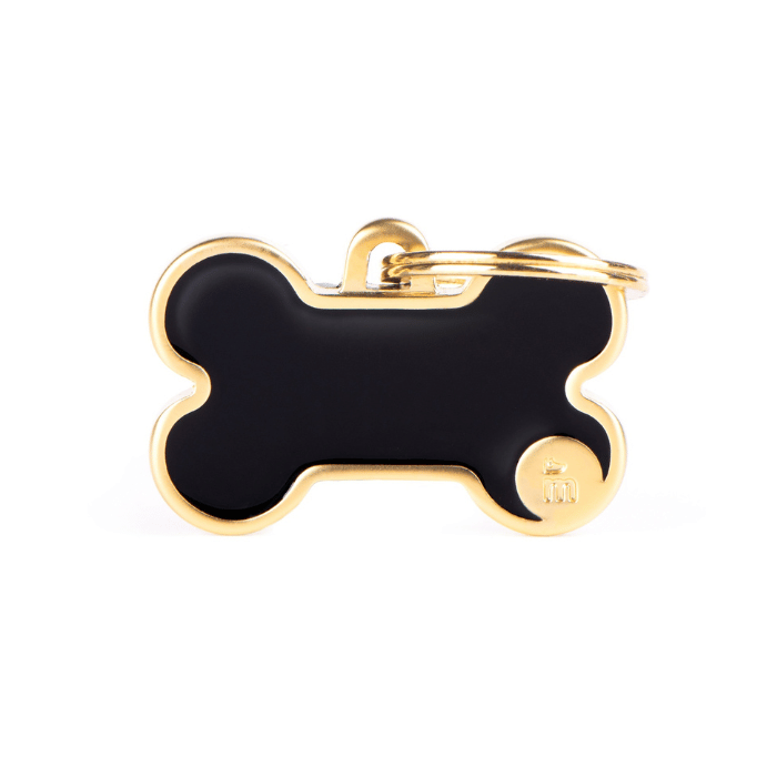 MyFamily medaille Médaille pour chiens - Os fait à la main Or satin Médaille pour chiens - Os fait à la main Or satin