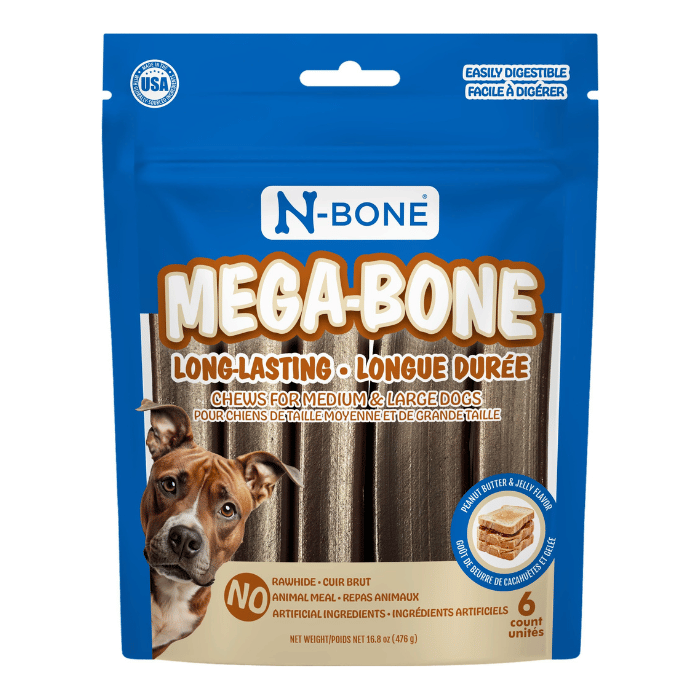 N-bone Gâteries Mega-bone Bâtonnet à Mâcher Longue Durée, Beurre D'arachides & Gelée 16.8oz Mega-bone Bâtonnet à Mâcher Longue Durée, Beurre D'arachides & Gelée 16.8oz