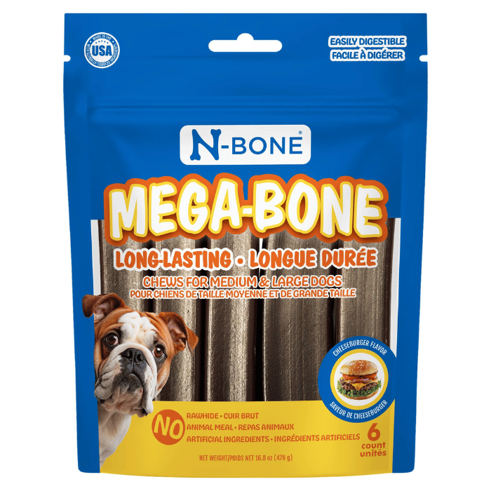 N-bone Gâteries Mega-bone Bâtonnet à Mâcher Longue Durée, Hamburger Au Fromage 16.8oz Mega-bone Bâtonnet à Mâcher Longue Durée, Hamburger Au Fromage 16.8oz