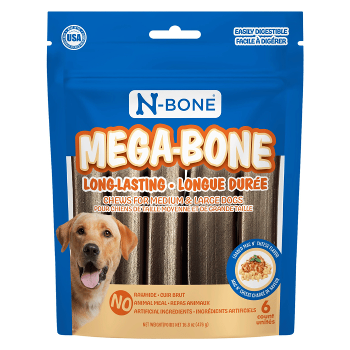 N-bone Gâteries Mega-bone Bâtonnet à Mâcher Longue Durée, Macaroni Au Fromage 16.8oz Mega-bone Bâtonnet à Mâcher Longue Durée, Macaroni Au Fromage 16.8oz