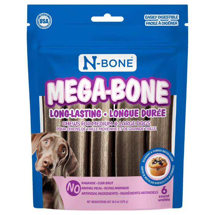 N-bone Gâteries Mega-bone Bâtonnet à Mâcher Longue Durée, Muffin Bleuet Et Citrouille 16.8oz Mega-bone Bâtonnet à Mâcher Longue Durée, Muffin Bleuet Et Citrouille 16.8oz