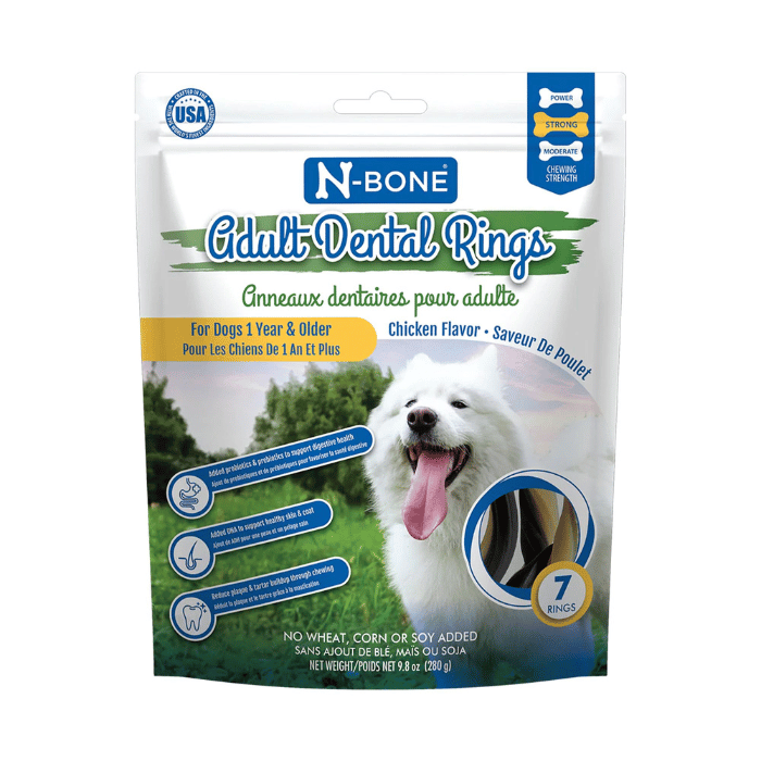 N-bone Gâteries N-bone Anneau Dentaire Pour Chien Adulte, Poulet Paquet de 7 - 9,8oz