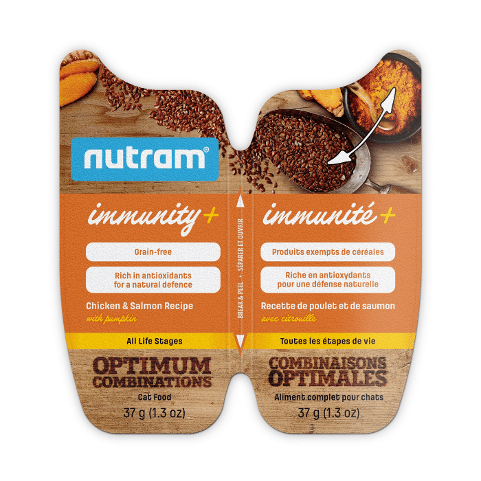Nutram Nutram Combinaisons Optimales Immunité+ Chat Poulet, Saumon &amp; Citrouille, Sans Grains 2.6oz