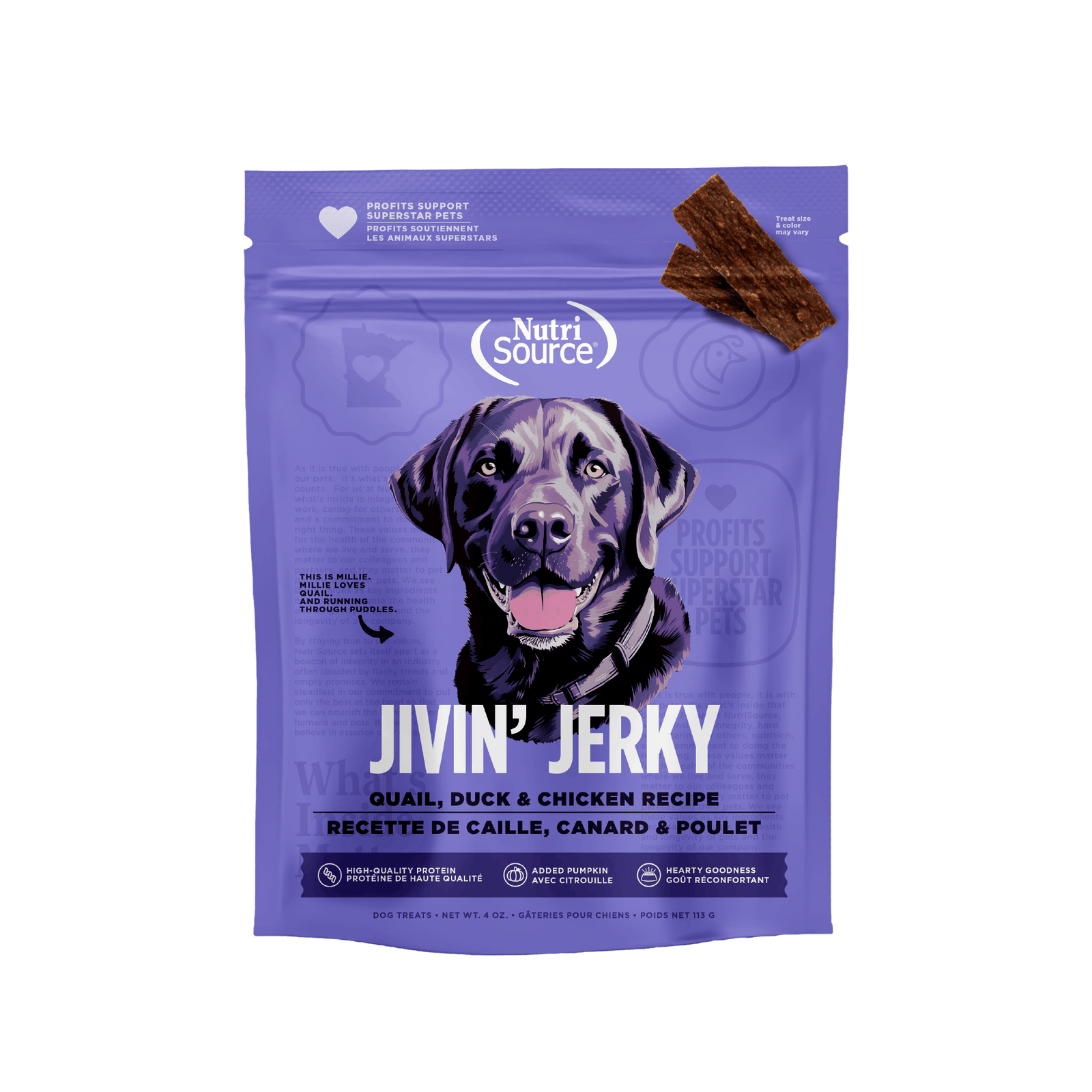 Nutri Source Gâteries chien Gâteries NutriSource Jivin' Jerky Caille, Canard et Poulet Gâteries NutriSource Jivin' Jerky Caille, Canard et Poulet