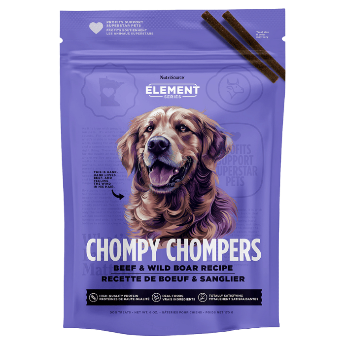 Nutri Source Gâteries Gâteries - Chompy Chompers au bœuf et au sanglier 6oz Gâteries - Chompy Chompers au bœuf et au sanglier 6oz