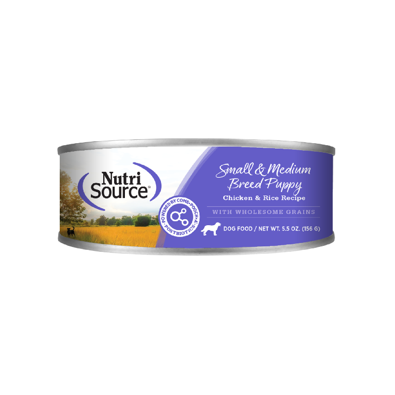 Nutri Source Nourriture humide chien Caisse de 12 x 5.5oz Nourriture humide pour chiot NutriSource Petite et Moyenne Race Poulet et Riz - Avec céréales Nourriture humide pour chiot NutriSource Petite et Moyenne Race Poulet