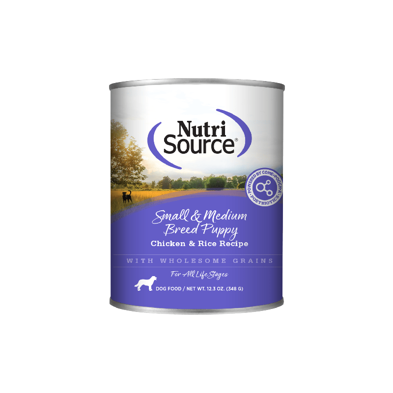 Nutri Source Nourriture humide chien Caisse de 12 x 12.3oz Nourriture humide pour chiot NutriSource Petite et Moyenne Race Poulet et Riz - Avec céréales Nourriture humide pour chiot NutriSource Petite et Moyenne Race Poulet