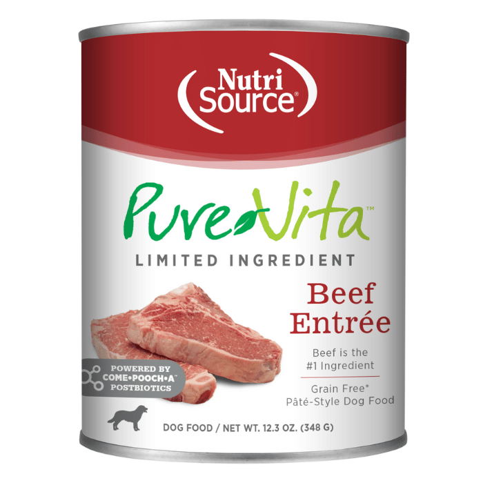 Nutri Source nourriture humide 12.3oz Nourriture humide pour chiens à ingrédients limités - Entrée de boeuf Nourriture humide pour chiens à ingrédients limités - Entrée de boeuf