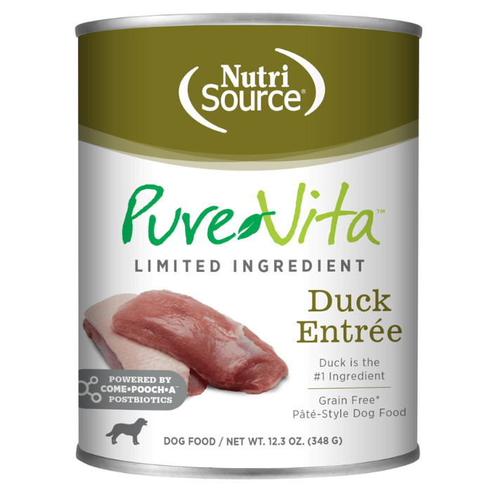 Nutri Source nourriture humide 12.3oz Nourriture humide pour chiens à ingrédients limités - Entrée de canard Nourriture humide pour chiens à ingrédients limités - Entrée de canard
