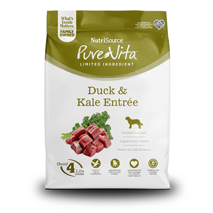 Nutri Source nourriture NutriSource PureVita – Nourriture sèche pour chiens,  Entrée au canard et au chou frisé (kale), formule à ingrédients limités, sans céréales NutriSource PureVita – Nourriture sèche pour chiens,  Entrée au canard et au chou frisé (kale), formule à ingrédients limités, sans céréales