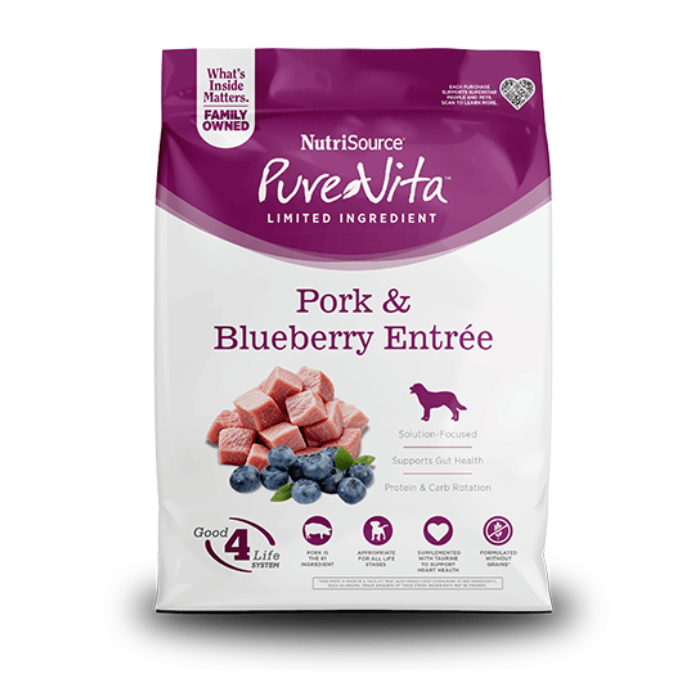 Nutri Source nourriture NutriSource PureVita – Nourriture sèche pour chiens, formule à ingrédients limités, entrée au porc et aux bleuets, sans céréales NutriSource PureVita – Nourriture sèche pour chiens, formule à ingrédients limités, entrée au porc et aux bleuets, sans céréales