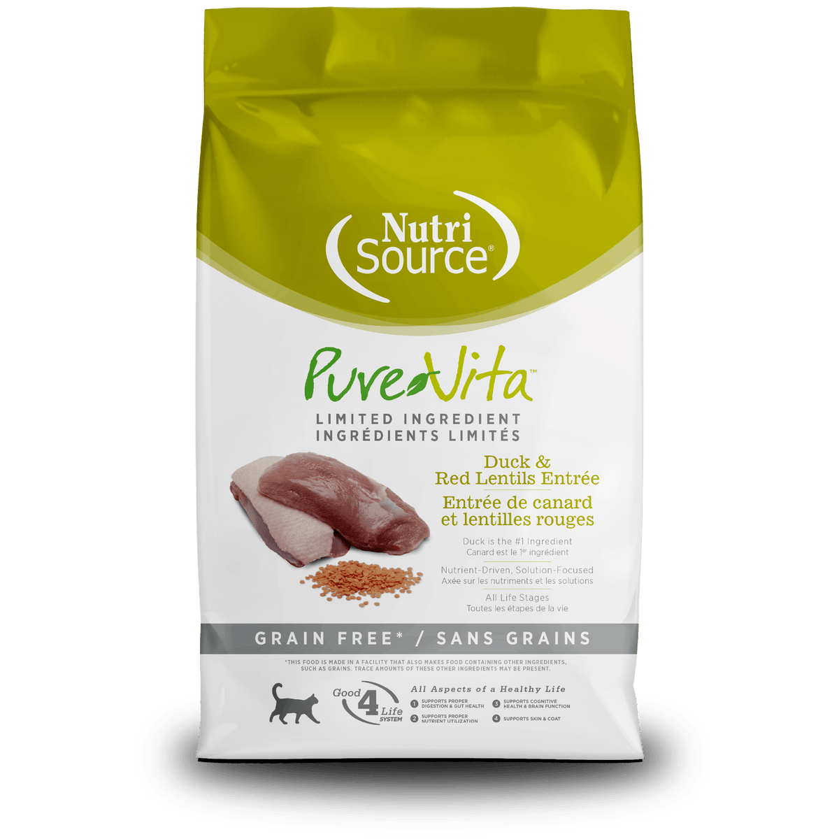 Nutri Source Nourriture pour chat 4 lbs Nourriture pour chat NutriSource PureVita Canard et Lentilles Rouges - Entrée LID sans grains Nourriture pour chat NutriSource PureVita Canard et Lentilles Rouges -