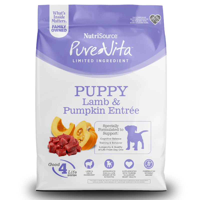 Nutri Source Nourriture pour chiot Nourriture pour chiot NutriSource PureVita - Agneau et Citrouille LID sans grains NutriSource PureVita - Agneau et Citrouille | Nourriture LID sans grains pour chiot