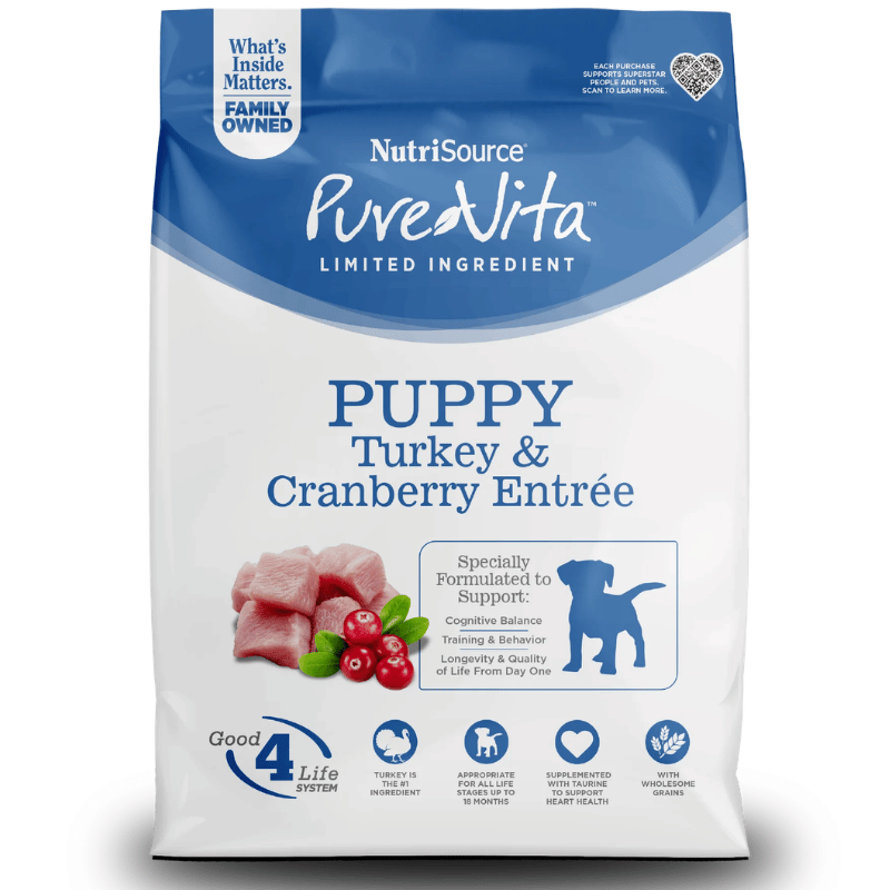 Nutri Source Nourriture pour chiot Nourriture pour chiot NutriSource PureVita - Dinde et Canneberges NutriSource PureVita - Dinde et Canneberges | Nourriture LID pour chiot