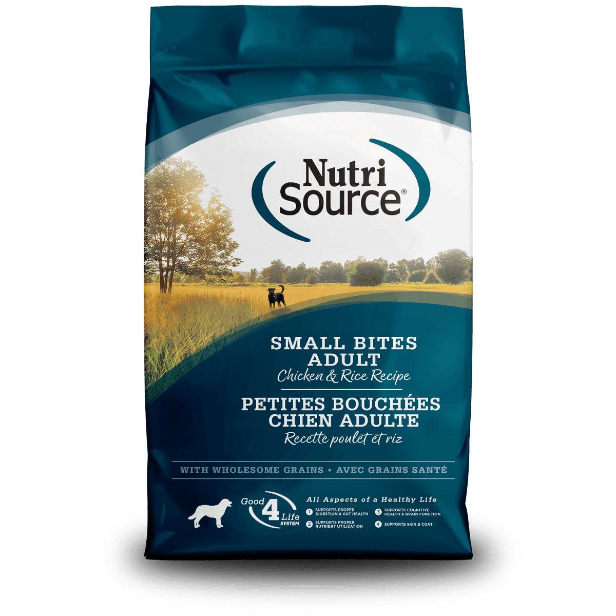 Nutri Source Nourriture sèche chien 4 lbs Nourriture pour chien NutriSource Petites Bouchées Poulet et Riz - Avec céréales Nourriture pour chien NutriSource Petites Bouchées Poulet et Riz - Ave