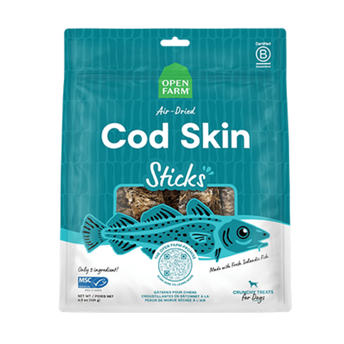 Open Farm Gâteries Bâtonnet de peau de morue séchée à l'air 4.90oz Bâtonnet de peau de morue séchée à l'air 4.90oz