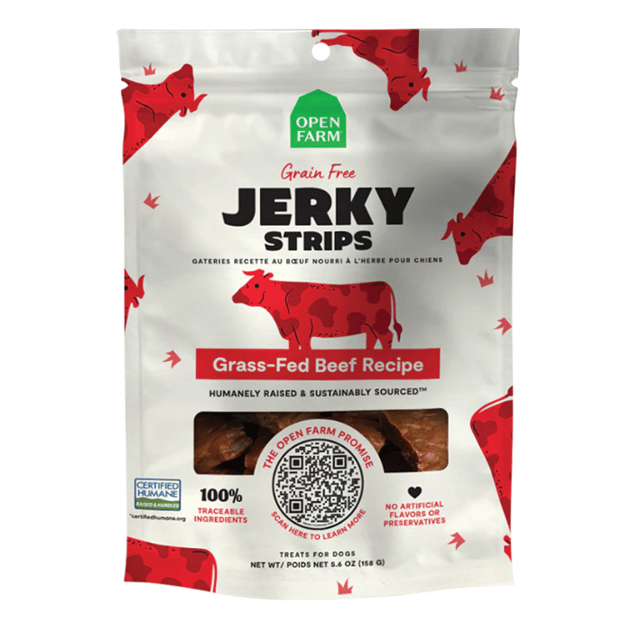Open Farm Gâteries Jerky pour chiens Open farm recette au boeuf nourri à l'herbe