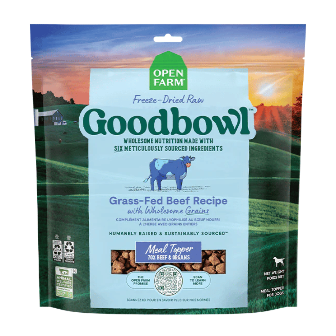 Open Farm nourriture Complément alimentaire lyophilisé au boeuf nourri à l'herbe avec grains entiers Complément alimentaire lyophilisé au boeuf nourri à l'herbe avec grains entiers