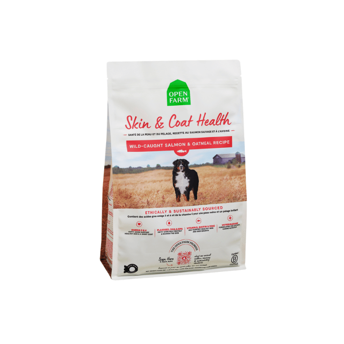 Open Farm nourriture 4 lbs Nourriture pour chien Santé de la Peau et du Pelage, Recette au Saumon Sauvage et à L’avoine Nourriture pour chien Santé de la Peau et du Pelage, Recette au Saumon Sauvage et à L’avoine