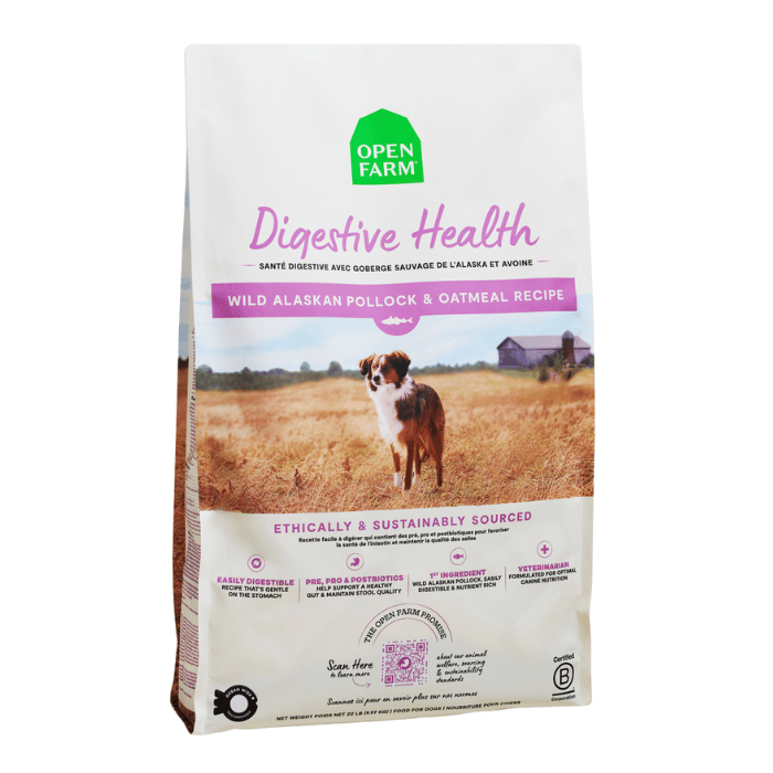 Open Farm nourriture 22 lbs Nourriture pour chien Santé Digestive Avec Goberge Sauvage de L’Alaska et Avoine Nourriture pour chien Santé Digestive Avec Goberge Sauvage de L’Alaska et Avoine