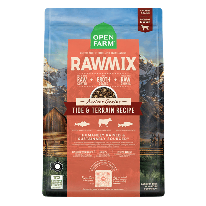 Open Farm nourriture Nourriture pour chiens Open Farm : Tide &amp; Terrain Rawmix avec grains anciens