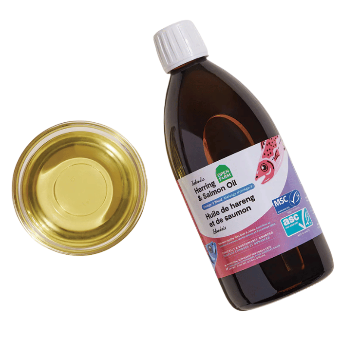 Open Farm Supplément chien et chat 500 ml (16.9 oz) Open Farm Huile de hareng et saumon islandais pour chiens et chats Open Farm Huile de hareng et saumon islandais pour chiens et chats | Sherbrooke Canin