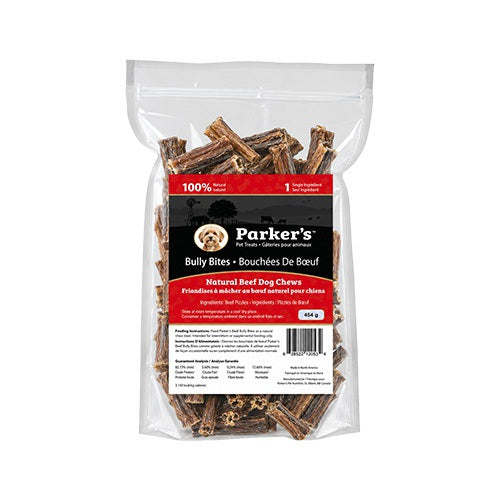 Parker's Gâteries 454 g Parker's Pet Treats - Bully Bites (Pizzles de bœuf) pour chien Parker's Bully Bites - Pizzles de Bœuf 100% Naturelles - Sherbrooke Canin