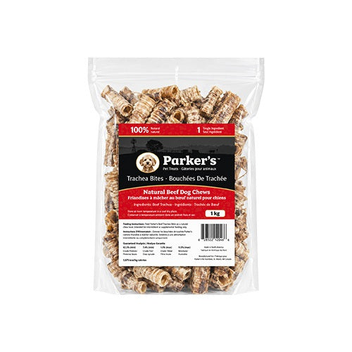 Parker's Gâteries 1 kg Parker's Pet Treats - Trachea Bites (Trachée de bœuf) pour chien Parker's Trachea Bites - Trachée de Bœuf 100% Naturelle - Sherbrooke Canin